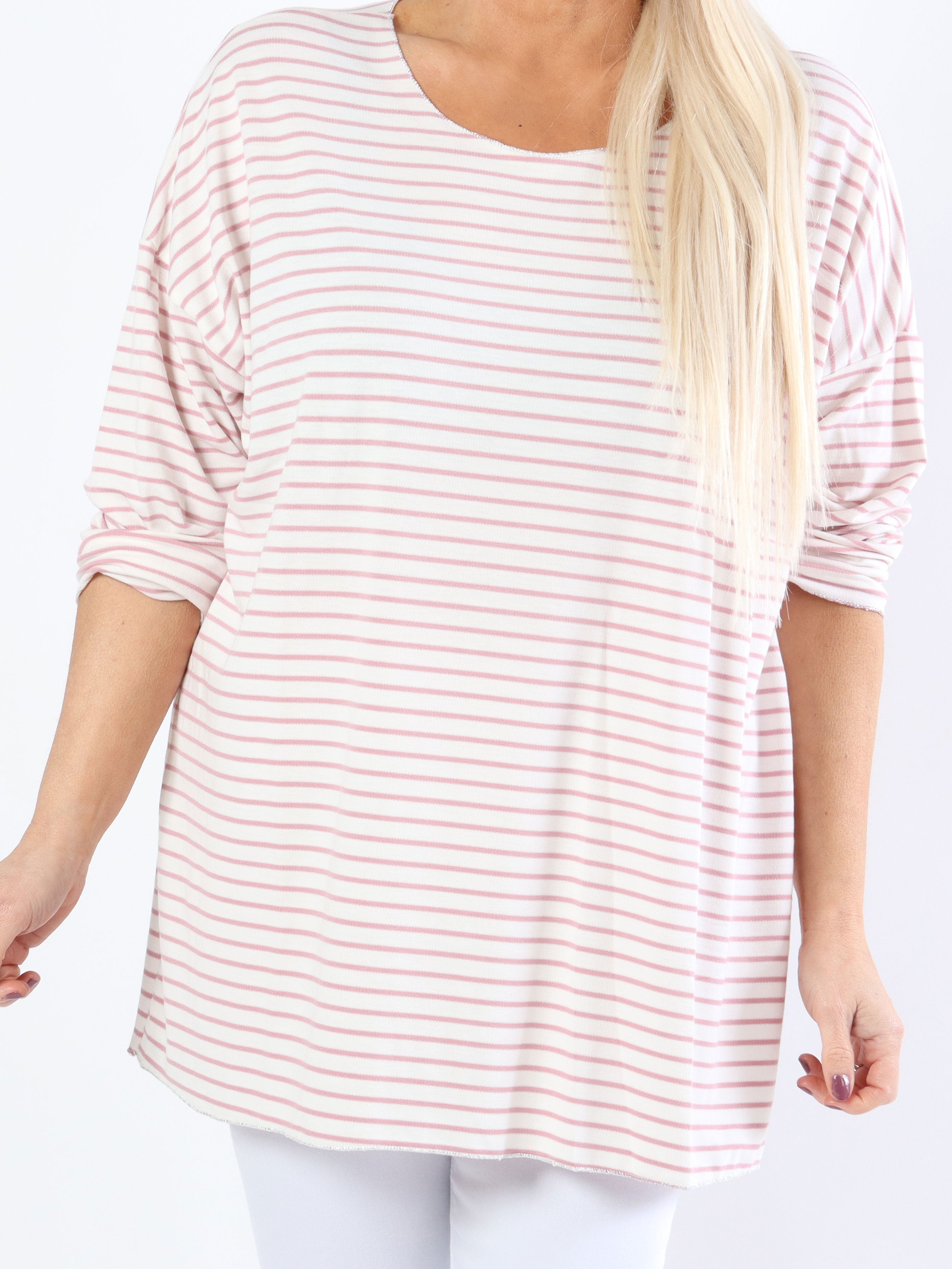 Stripe - Vit mjuk plus size blus med tunna ränder